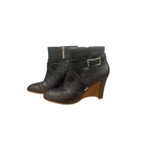 Donald J.‎ Pliner Hannah Black Croc Embossed Leather Wedge Ankle Booties 9.5